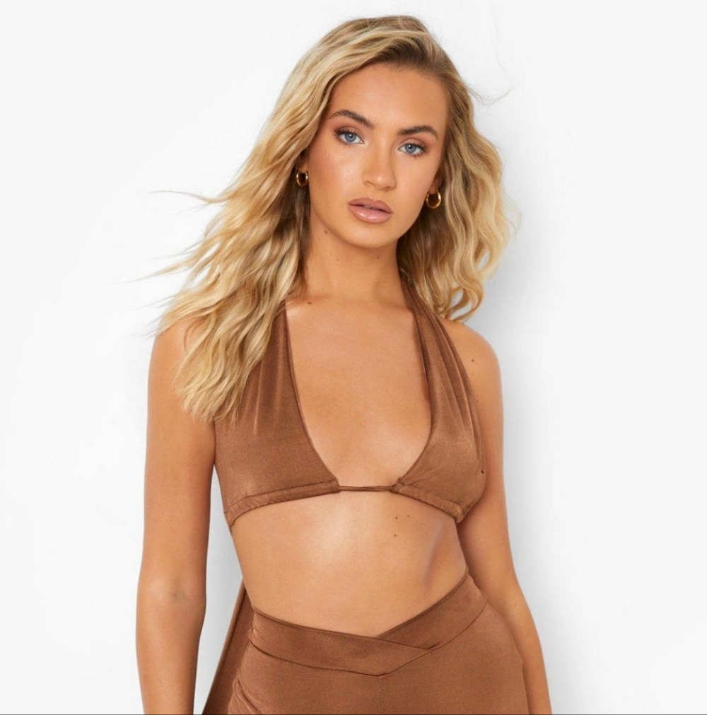 🍅Boohoo Copper Satin Sexy Going-out Top Open Back NWT Size 10